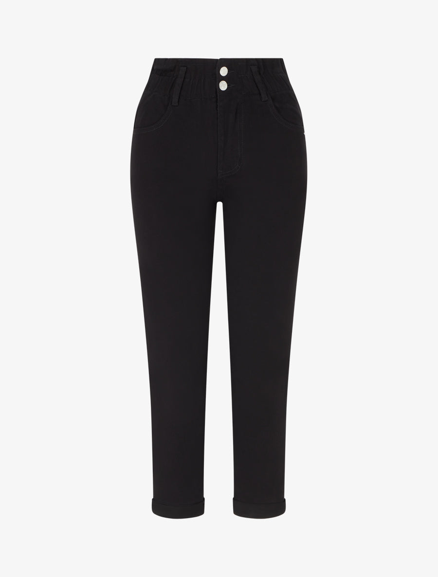 Jean mom taille haute élastiquée - Noir - 1