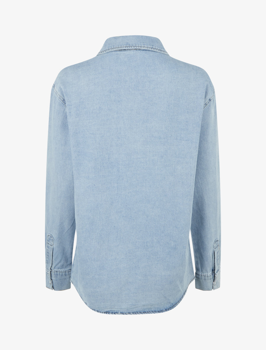 Chemise en jean droite à manches longues - Bleu - 2