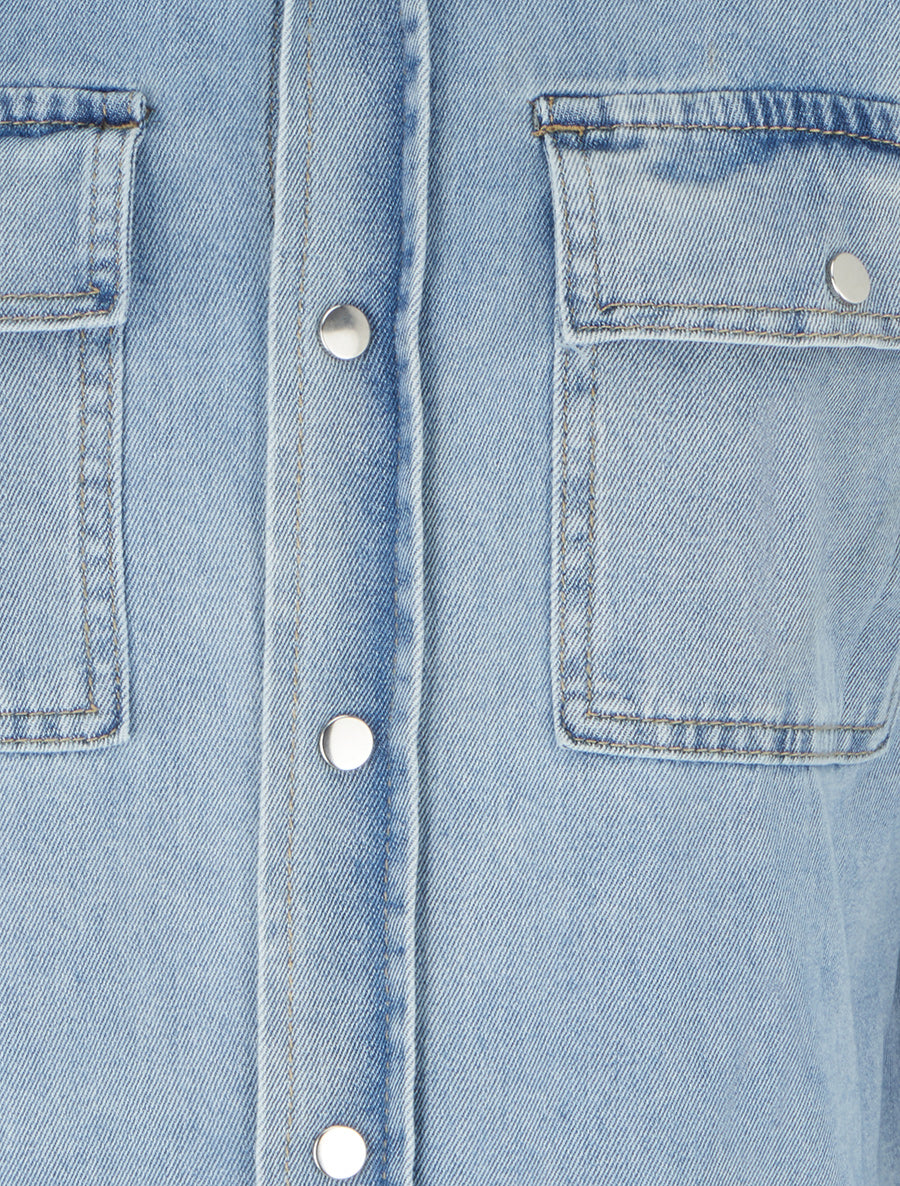 Chemise en jean droite à manches longues - Bleu - 3