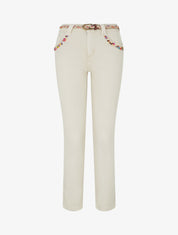Jean slim à perles fantaisies et ceinture - Beige - 1