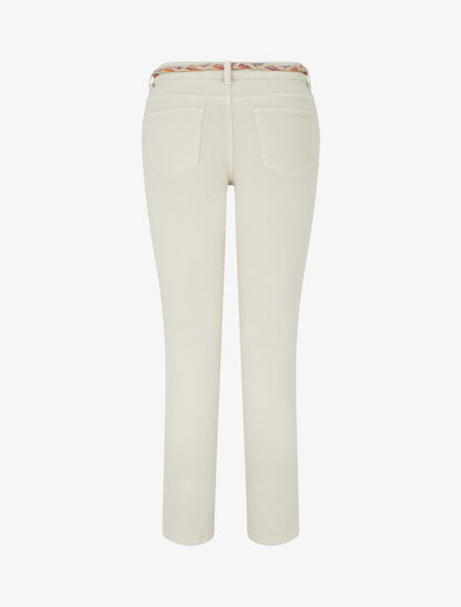 Jean slim à perles fantaisies et ceinture - Beige - 2