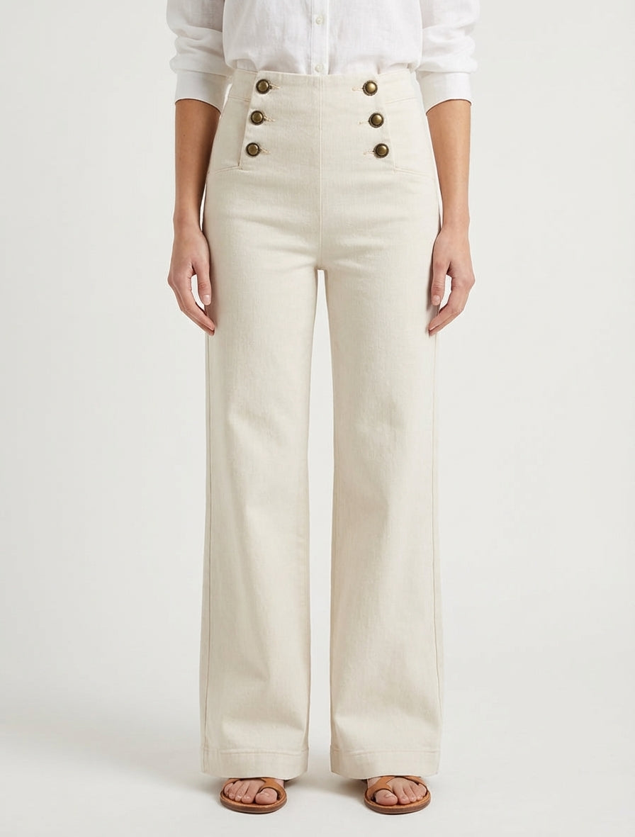 Jean droit style pantalon à pont - Beige