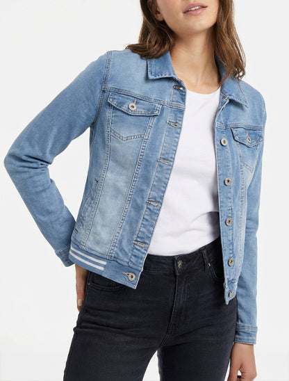 Veste en jean à bords élastiqués - Bleu