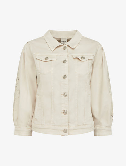 Veste en jean à manches brodées - Beige - 1