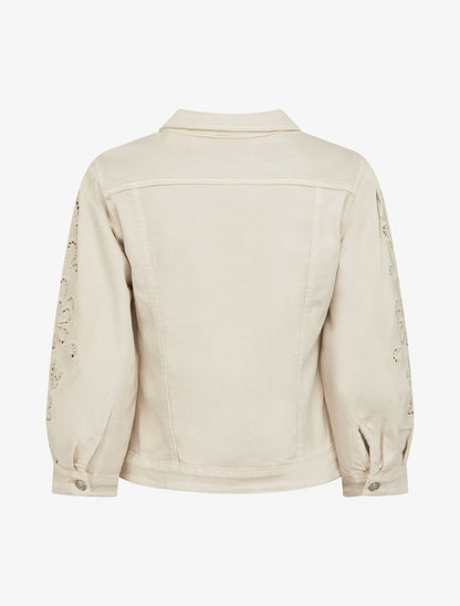 Veste en jean à manches brodées - Beige - 2