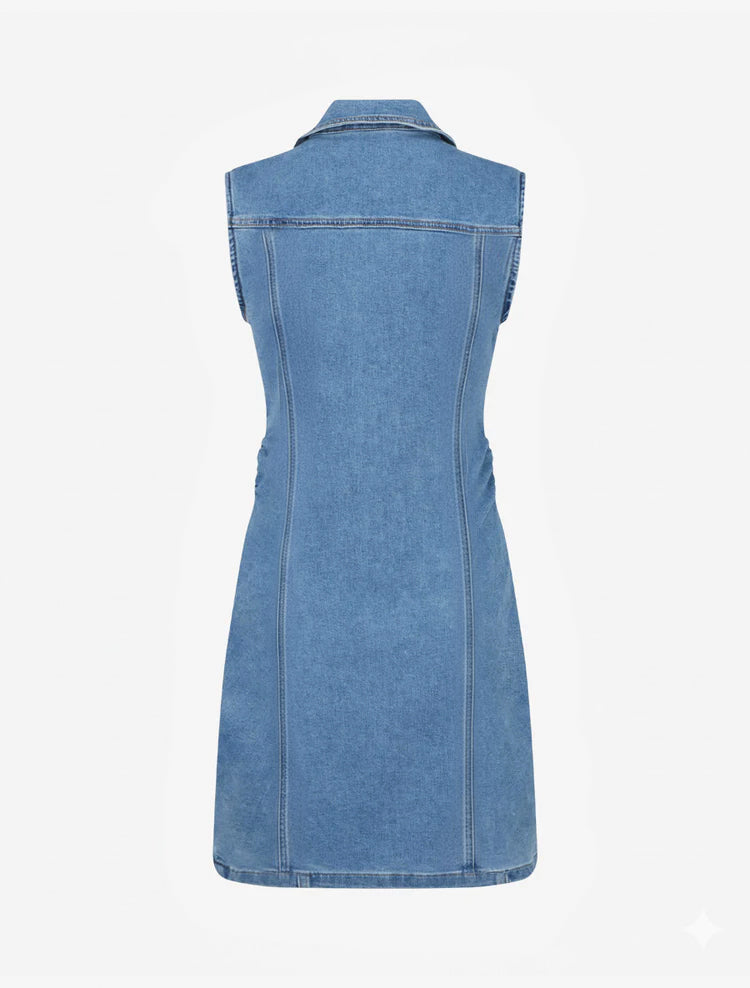 Robe en jean à col pied 2 poches - Bleu