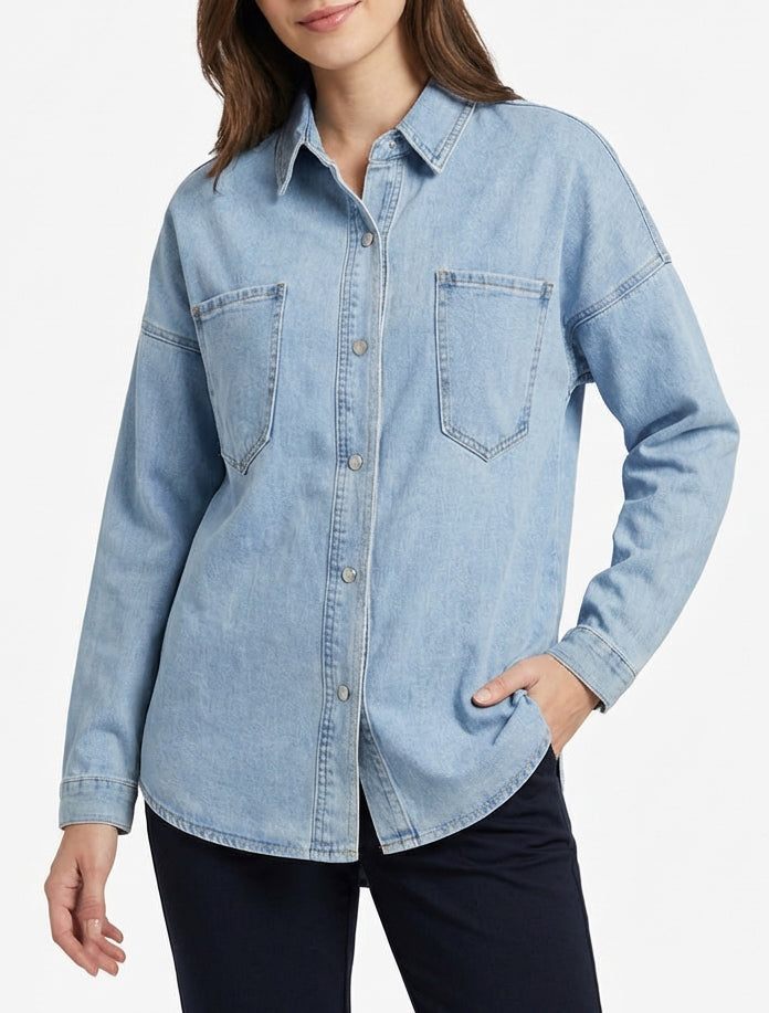Chemise en jean col à pied - Bleu clair
