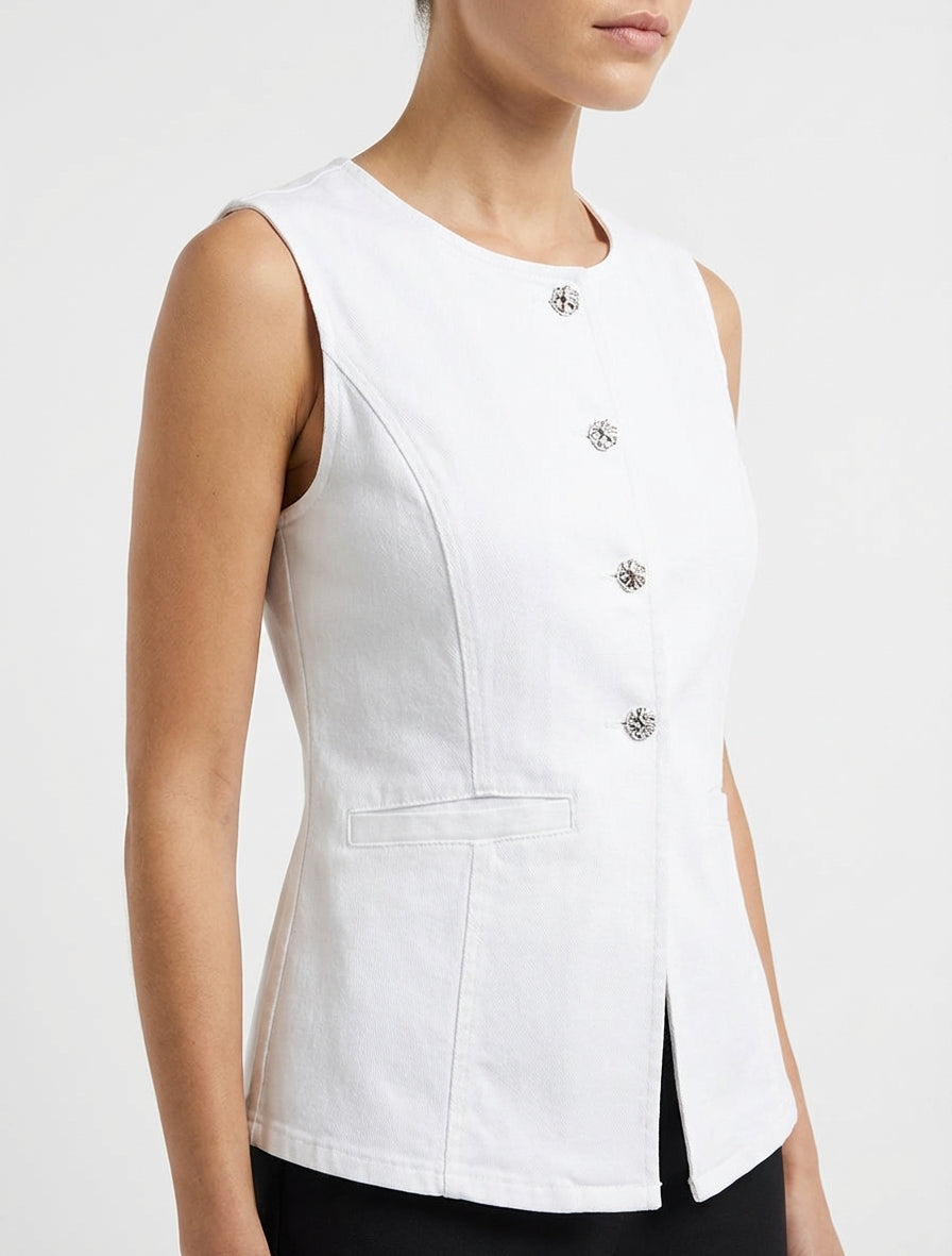 Top en jean boutonné - Blanc