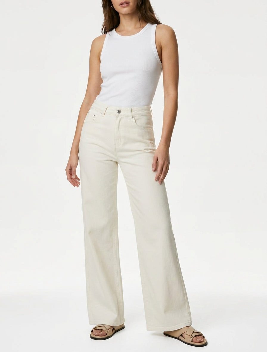 Jean wide leg coupe droite - Crème