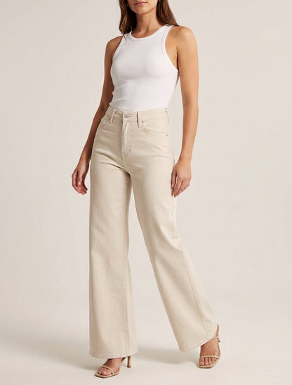 Jean wide leg coupe droite - Beige