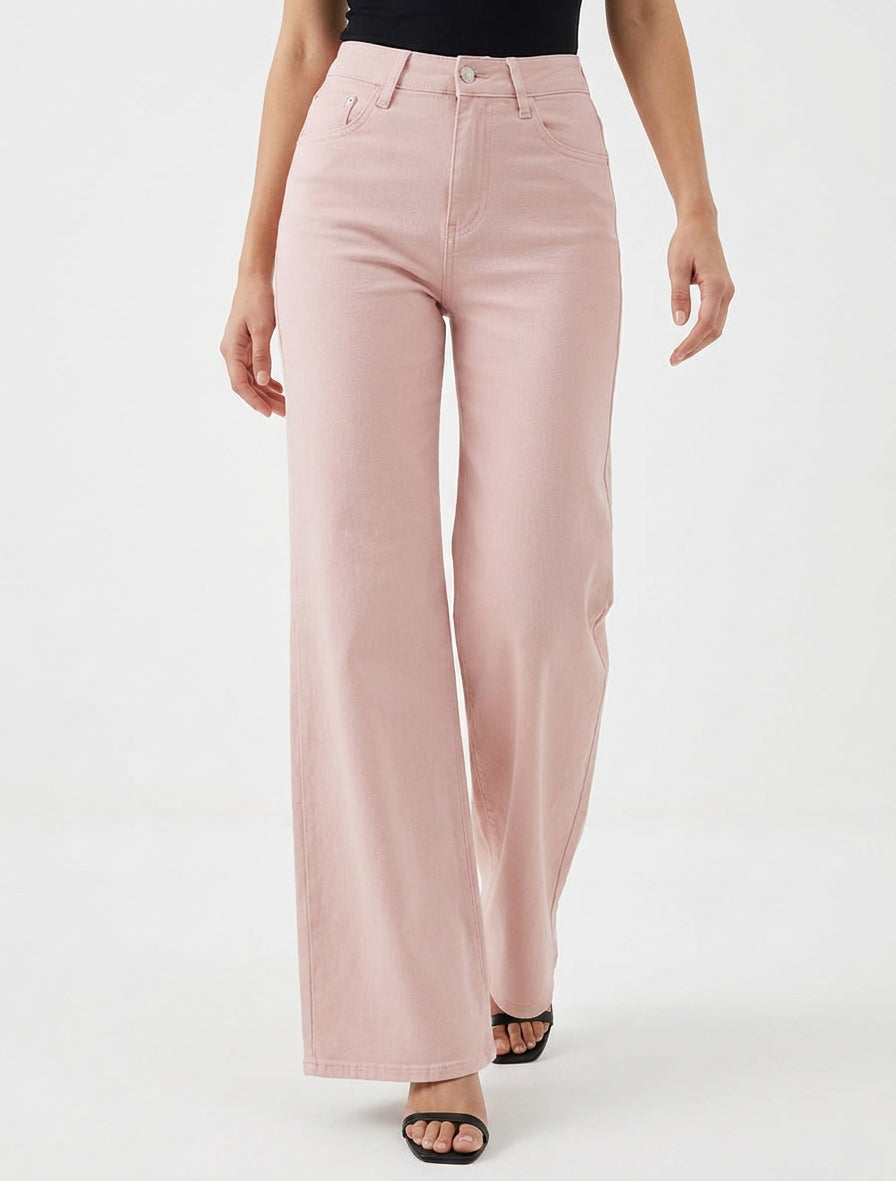 Jean wide leg coupe droite - Rose