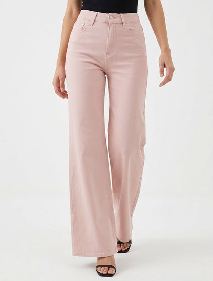 Jean wide leg coupe droite - Rose