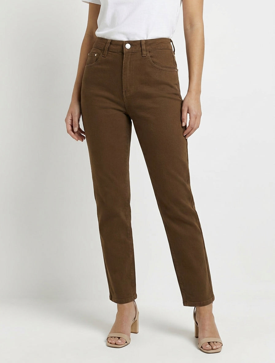 Jean mom uni - Marron