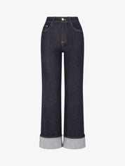 Jean wide leg à revers coupe droite - Bleu brut - 1