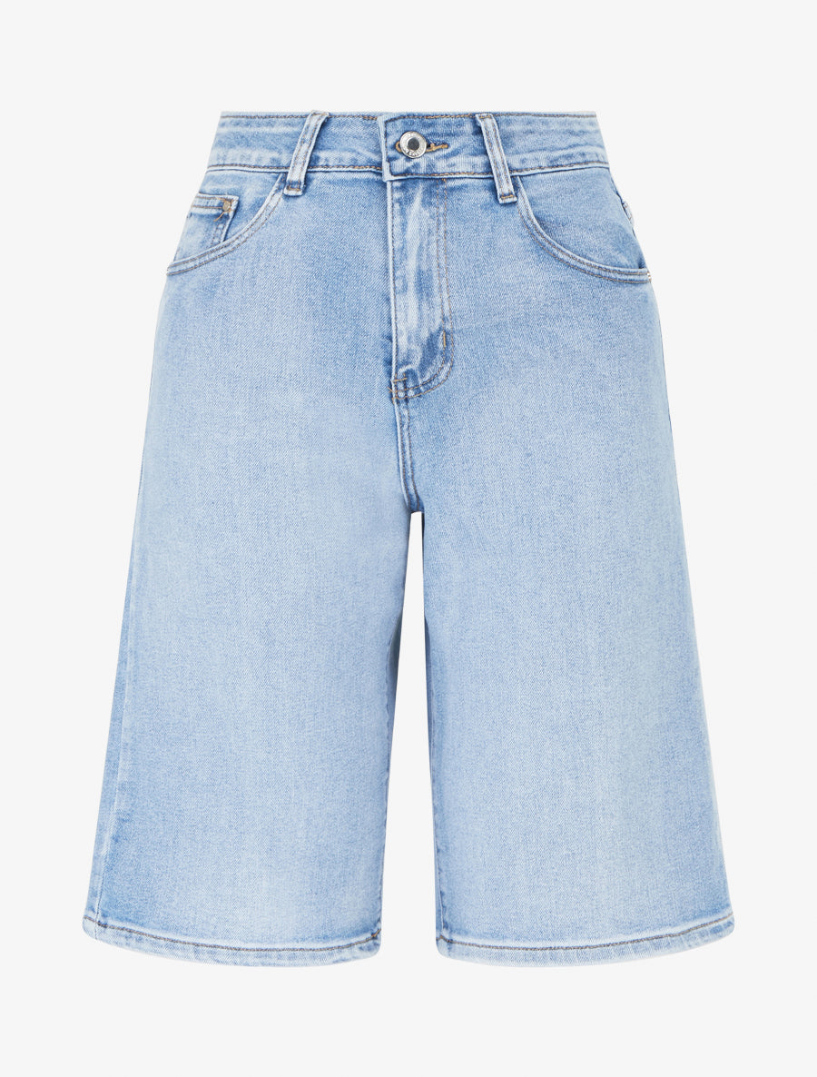 Bermuda wide leg coupe droite - Bleu clair - 1