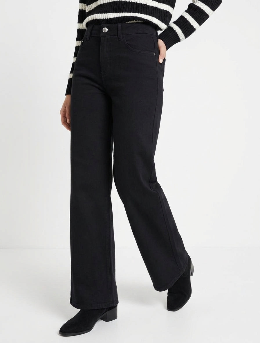 Jean wide leg taille haute uni - Noir