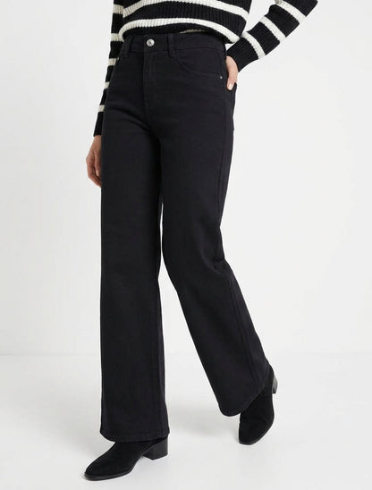 Jean wide leg taille haute uni - Noir