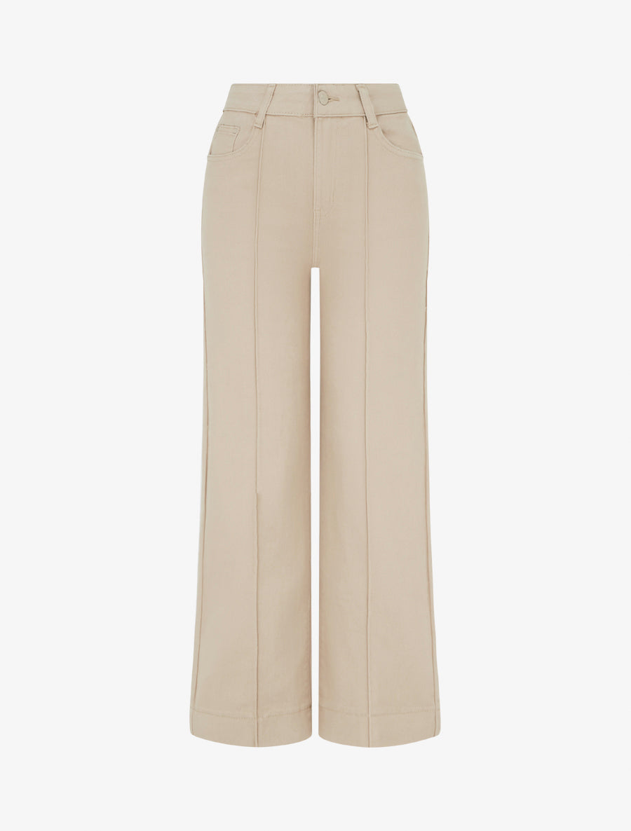 Jean wide leg taille haute à couture apparente - Beige - 1