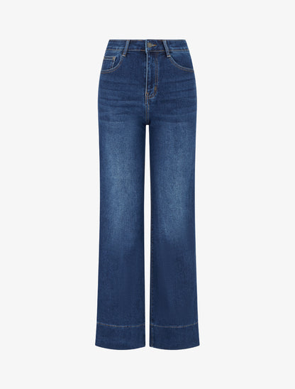 Jean coupe wide leg à taille haute - Bleu denim - 1