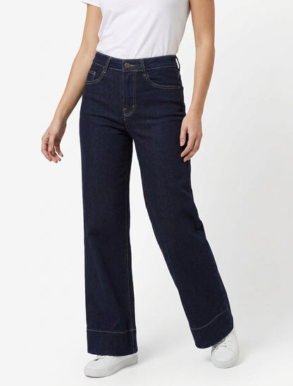 Jean taille haute coupe wide leg - Bleu brut