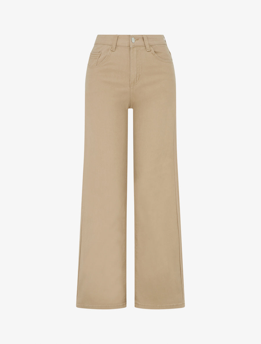 Jean taille haute coupe wide leg - Taupe - 1