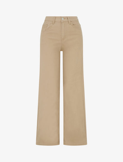Jean taille haute coupe wide leg - Taupe - 1
