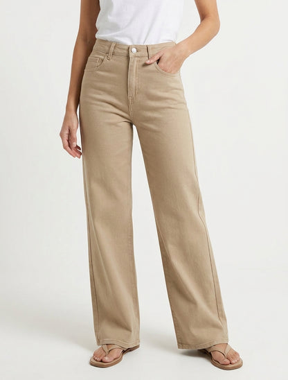 Jean taille haute coupe wide leg - Taupe