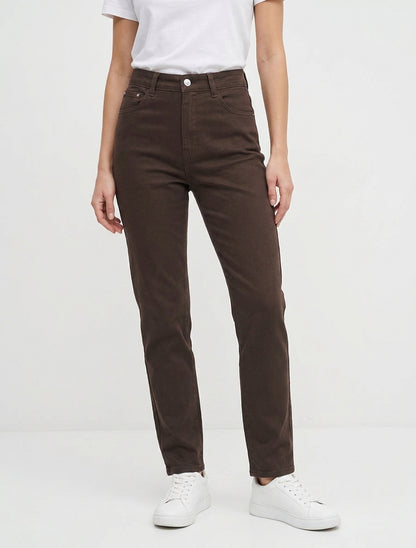 Jean mom grande taille à taille haute - Marron