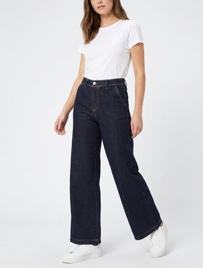 Jean wide leg grande taille à taille élastiquée - Bleu brut