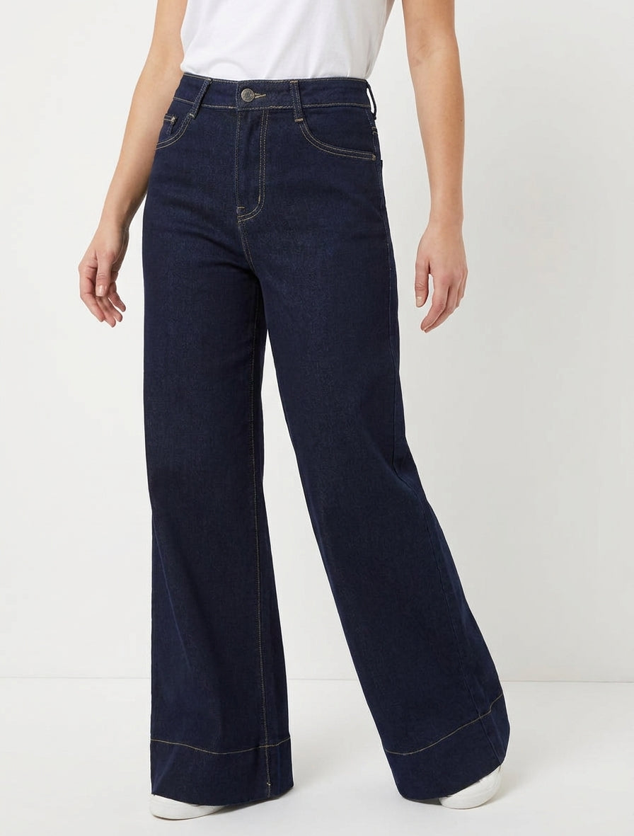 Jean ample grande taille à coutures apparentes - Bleu brut