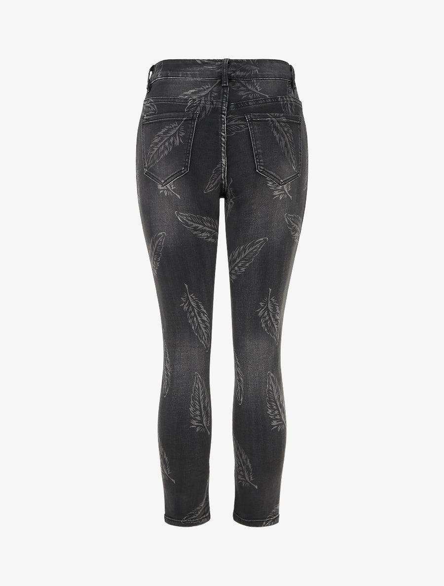 Jean skinny taille haute imprimé plumes - Gris anthracite - 2