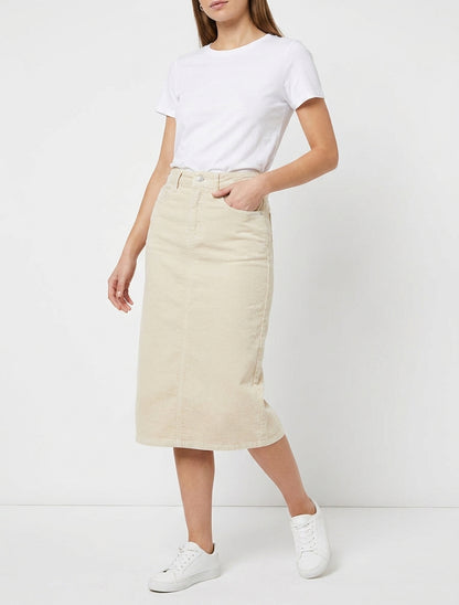 Jupe côtelée uni - Beige