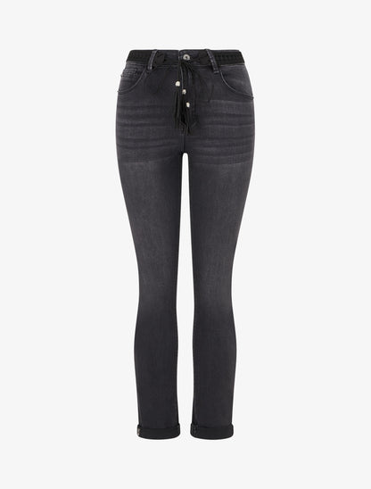 Jean à revers et ceinture à nouer - Gris anthracite - 1
