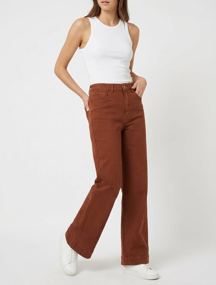 Jean uni wide leg - Rouille