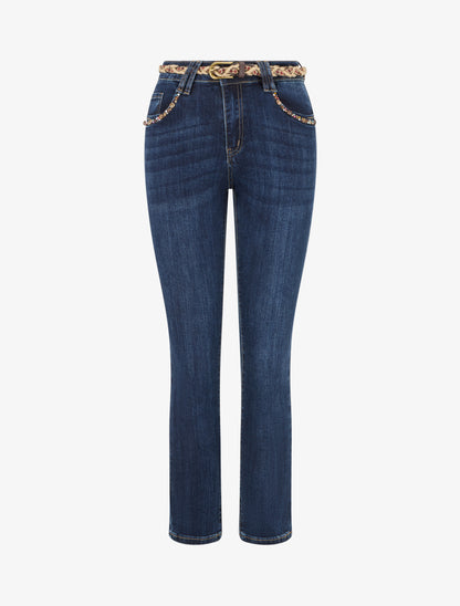 Jean à empiècement perles coupe skinny - Bleu denim - 1