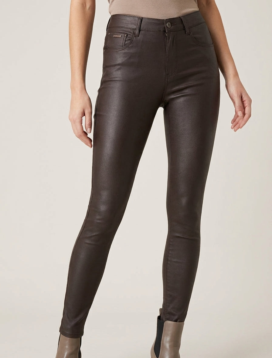Jean skinny effet ciré - Marron