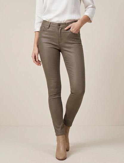 Jean skinny effet ciré - Taupe foncé