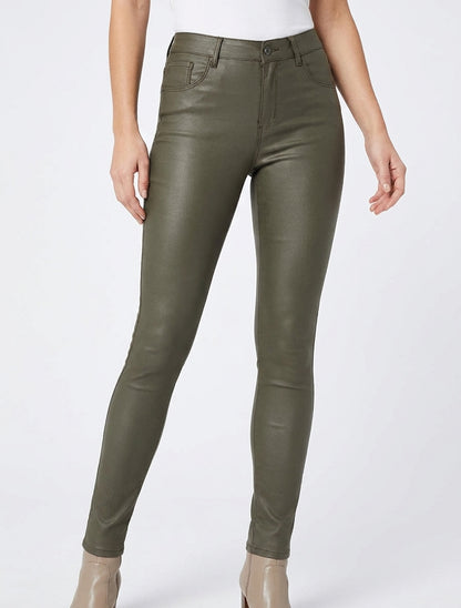 Jean skinny effet ciré - Kaki