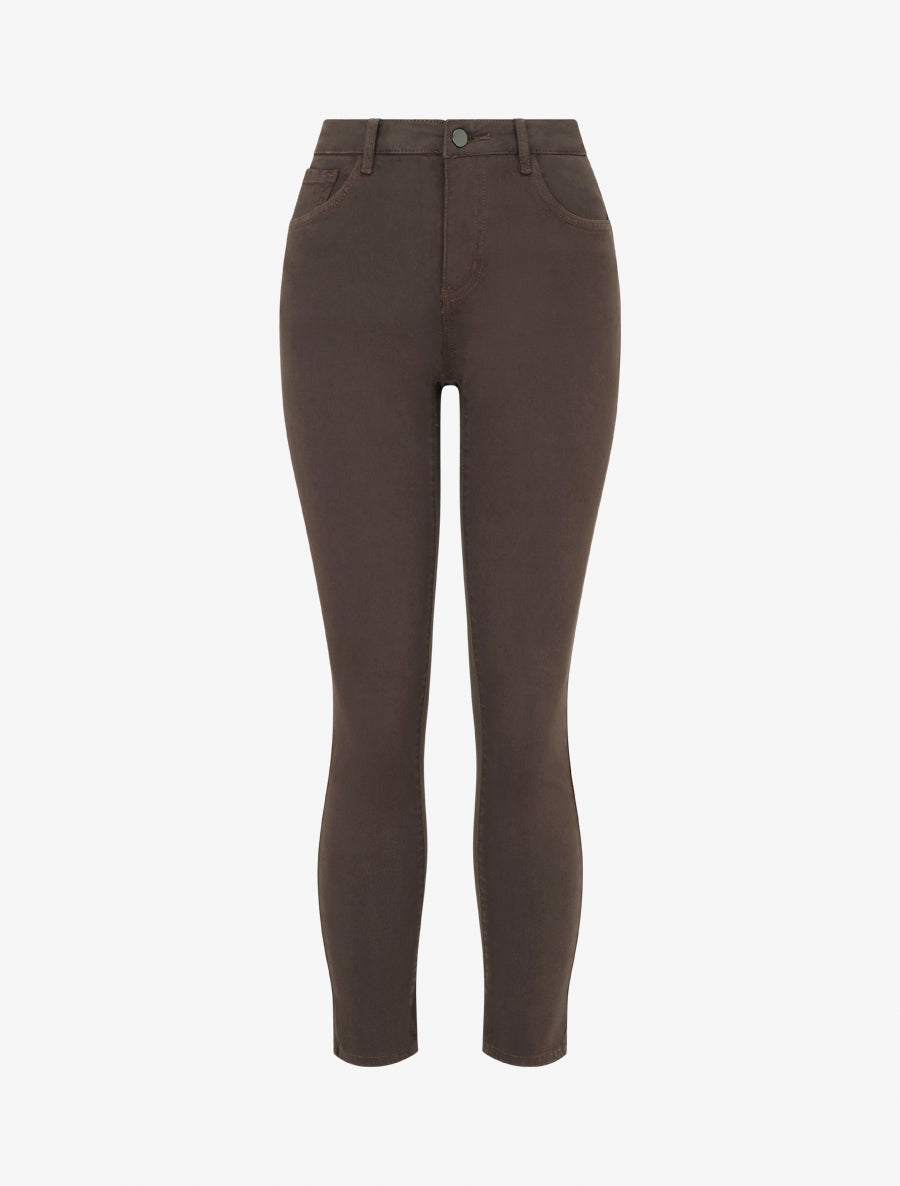 Jean slim uni à taille haute - Marron chocolat - 1