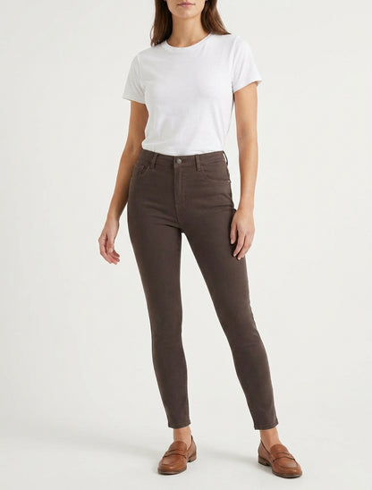 Jean slim uni à taille haute - Marron chocolat