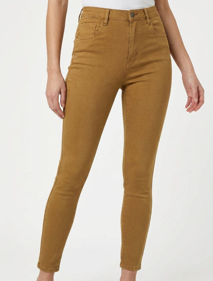 Jean slim uni à taille haute - Jaune moutarde