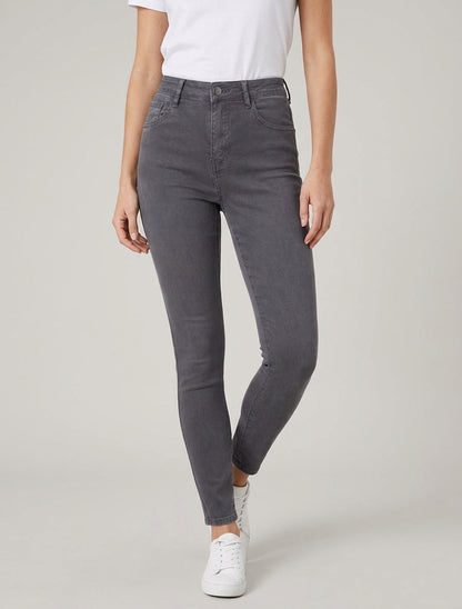 Jean slim uni à taille haute - Gris foncé