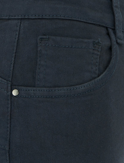 Jean slim uni à taille haute - Bleu nuit - 3