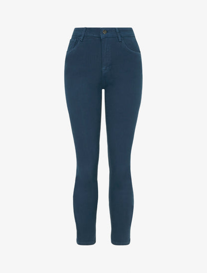 Jean slim uni à taille haute - Bleu - 1