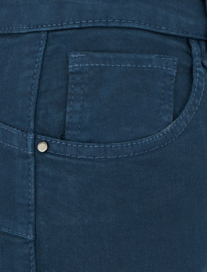Jean slim uni à taille haute - Bleu - 3