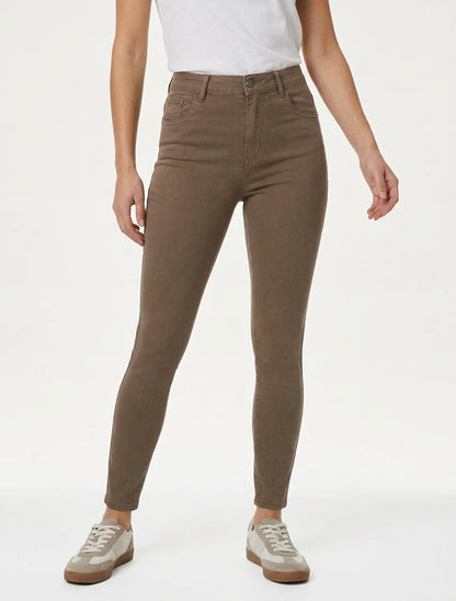 Jean slim uni à taille haute - Taupe foncé