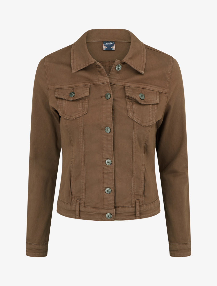 Veste en jean uni coupe droite - Marron - 1
