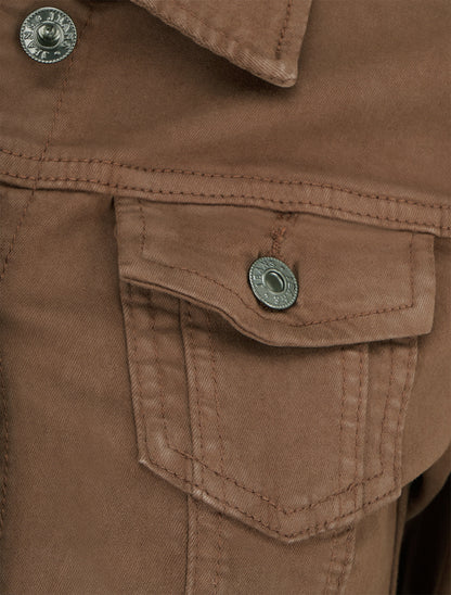 Veste en jean uni coupe droite - Marron - 3