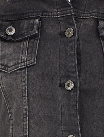 Veste en jean uni coupe droite - Noir - 3