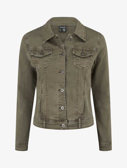 Veste en jean uni coupe droite - Kaki - 1